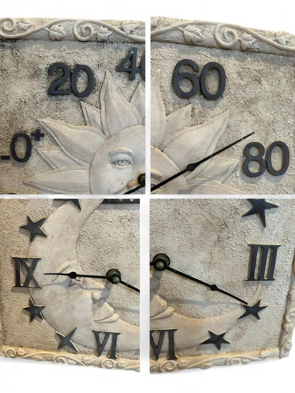 Vintage Whimsigoth Celestial Sun Moon Wall Clock Thermometer Plaque Resin Heavy